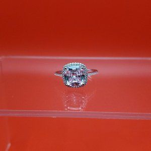 Size 10.5 925 Sterling Silver Square Cubic Zirconia Halo Ring